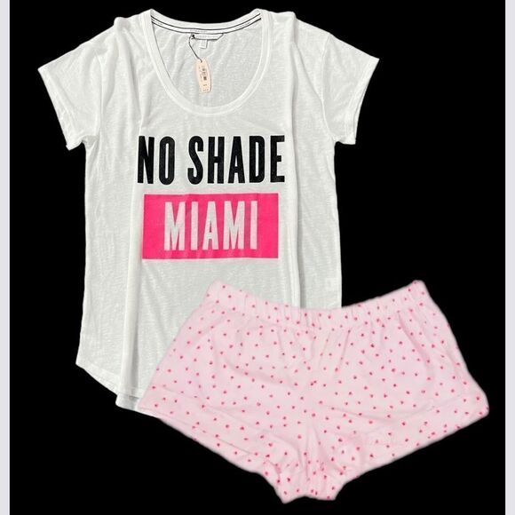 Victoria’s Secret Supersoft tee top & Cotton Hearts Pajama set white pink M - Picture 3 of 7